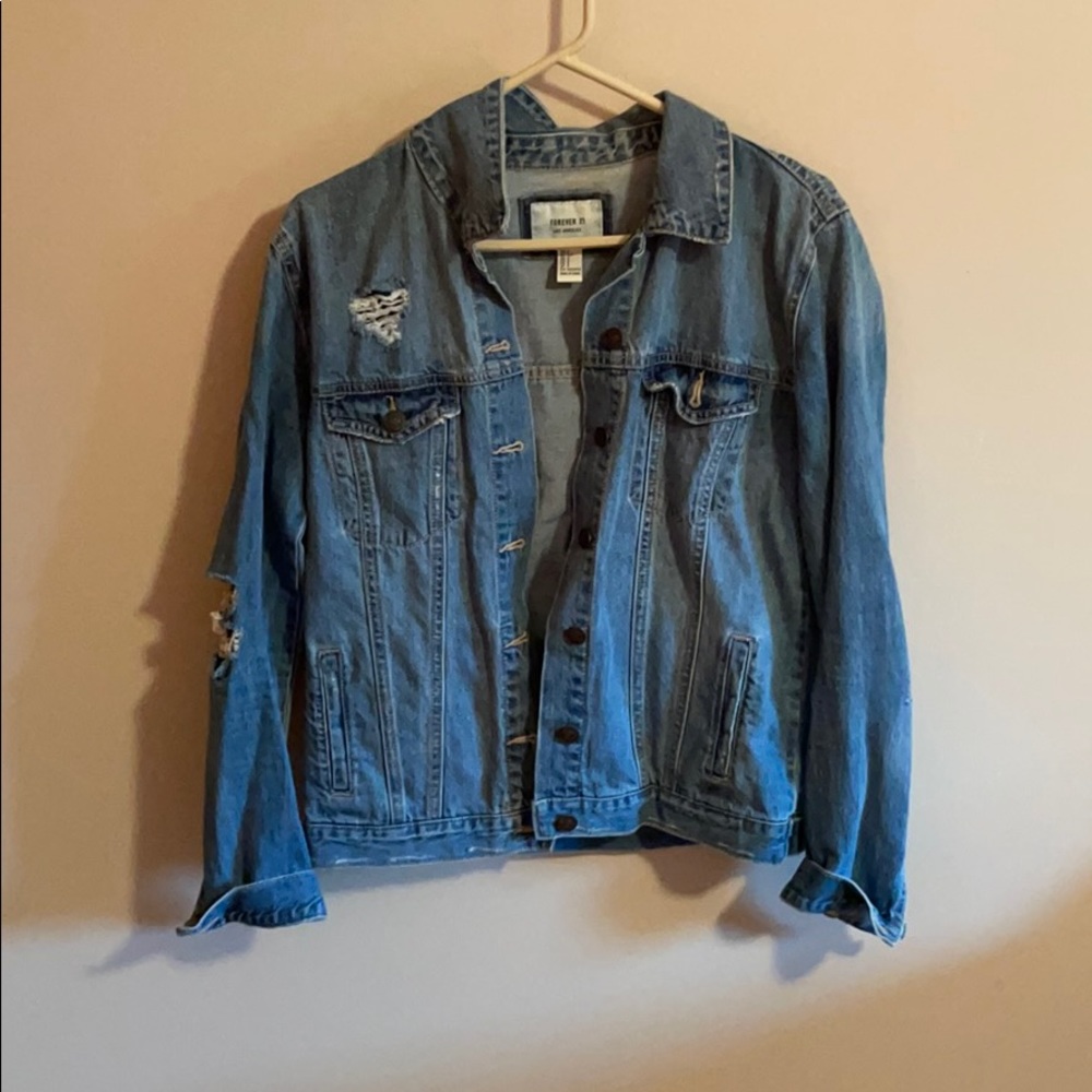Light wash distressed denim jean jacket
